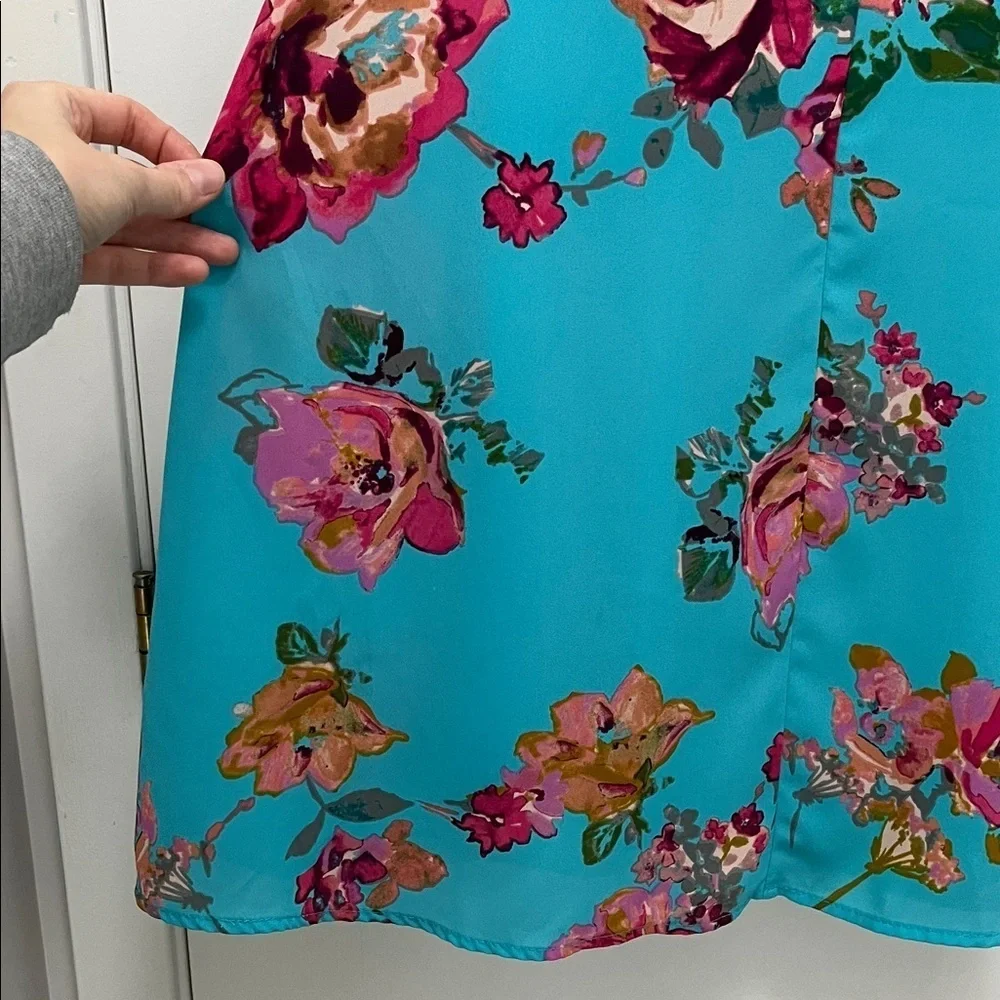 Everly Turquoise Blue and Pink Floral Sheath Sleeveless Mini Dress - Size Small